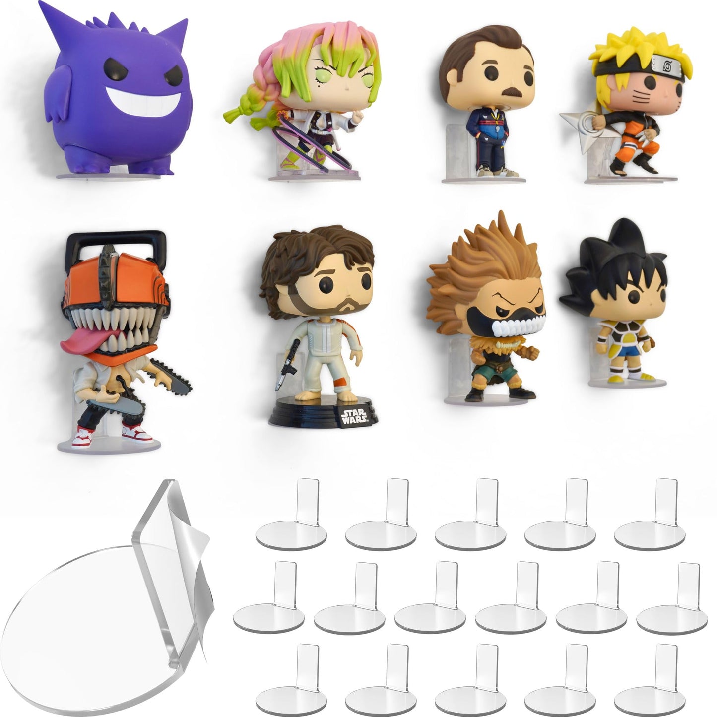 Modern JP Adhesive Display Shelf for Funko Pop Figures (16-Pack) – Pop Shelf Wall Display – Action Figure Stand – Easy Adhesive Install – Clear