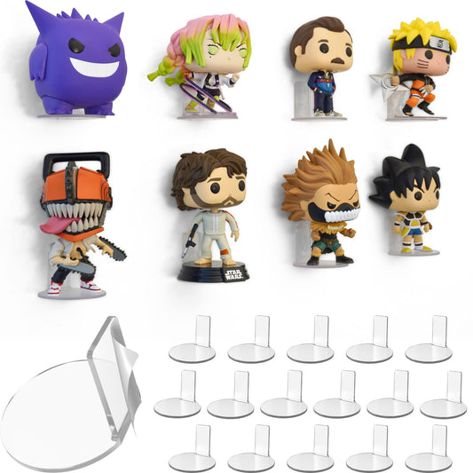 Modern JP Adhesive Display Shelf for Funko Pop Figures (16-Pack) – Pop Shelf Wall Display – Action Figure Stand – Easy Adhesive Install – Clear