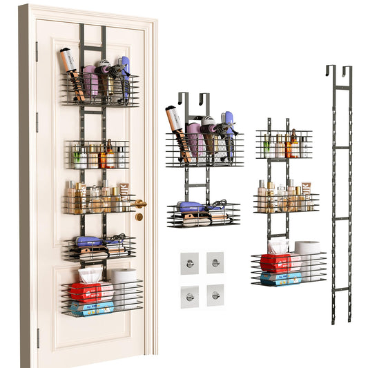 Yuyetuyo 5-Tier Over The Door Organizer Bathroom - Hair Dryer Holder - Hair Tool Organizer Adjustable Height, DIY Bathroom Storage Shelf Wall Mounted for Flat/Curling Irons, Straighteners, Skincare