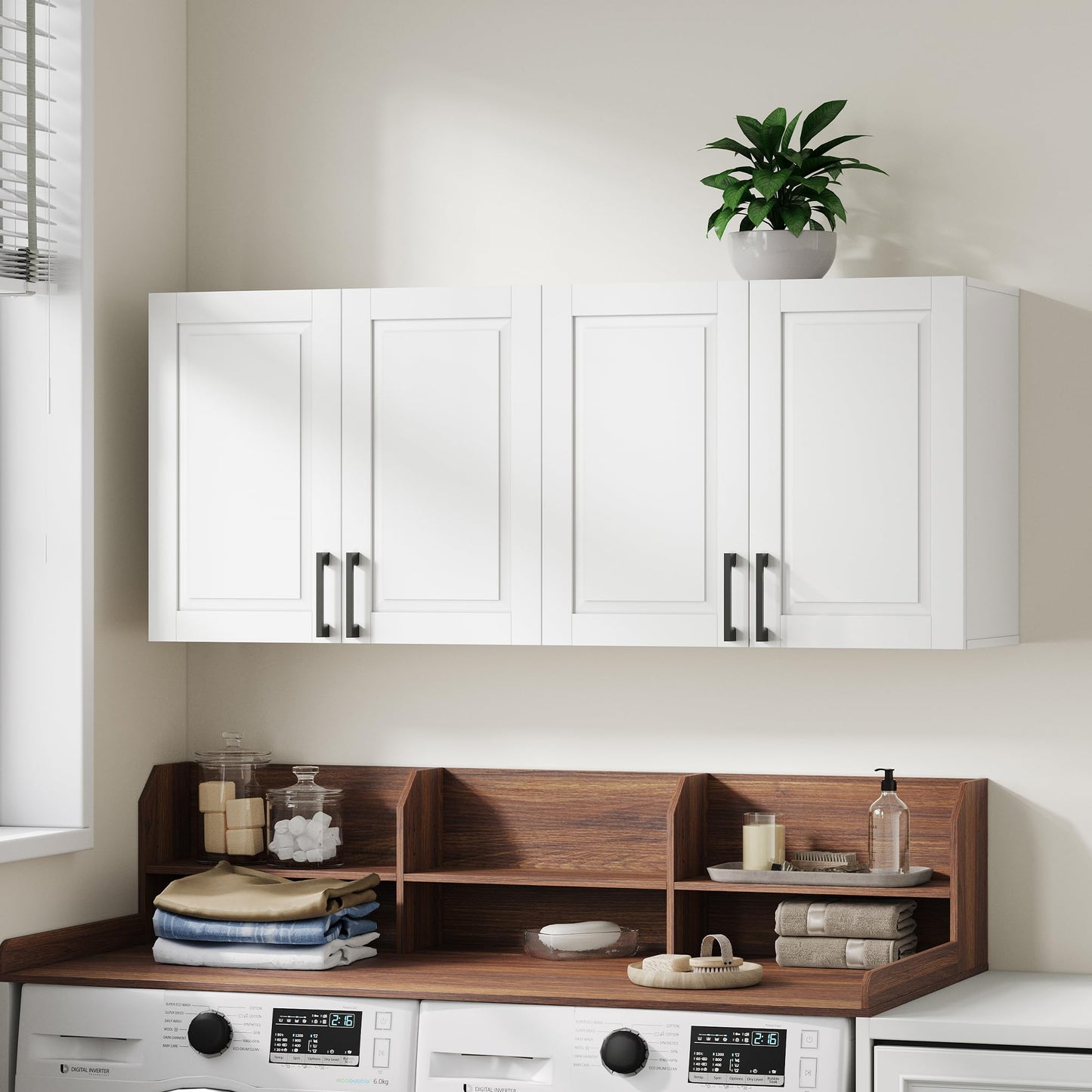 ChooChoo Laundry Room Cabinets, 3 Doors Wall Mounted Storage Cabinet, Kitchen Wall Storage, Bathroom Wall Cabinet, White