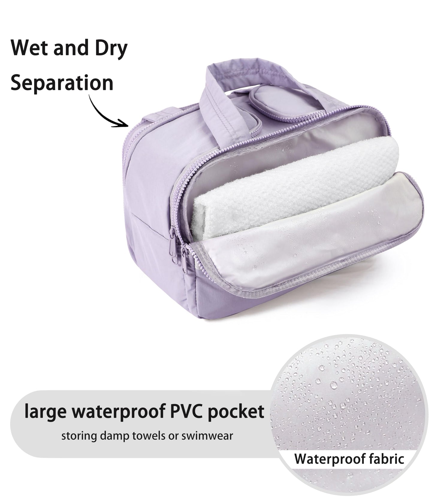 BUZFOWU Travel Toiletry Bag for Women, Large Wide-open Puffy Cosmetic Makeup Bag with Wet-Dry Separation, Multi-Pocket Organizer with Carry Handle for Toiletries, Cosmetics, Essentials, Light Purple