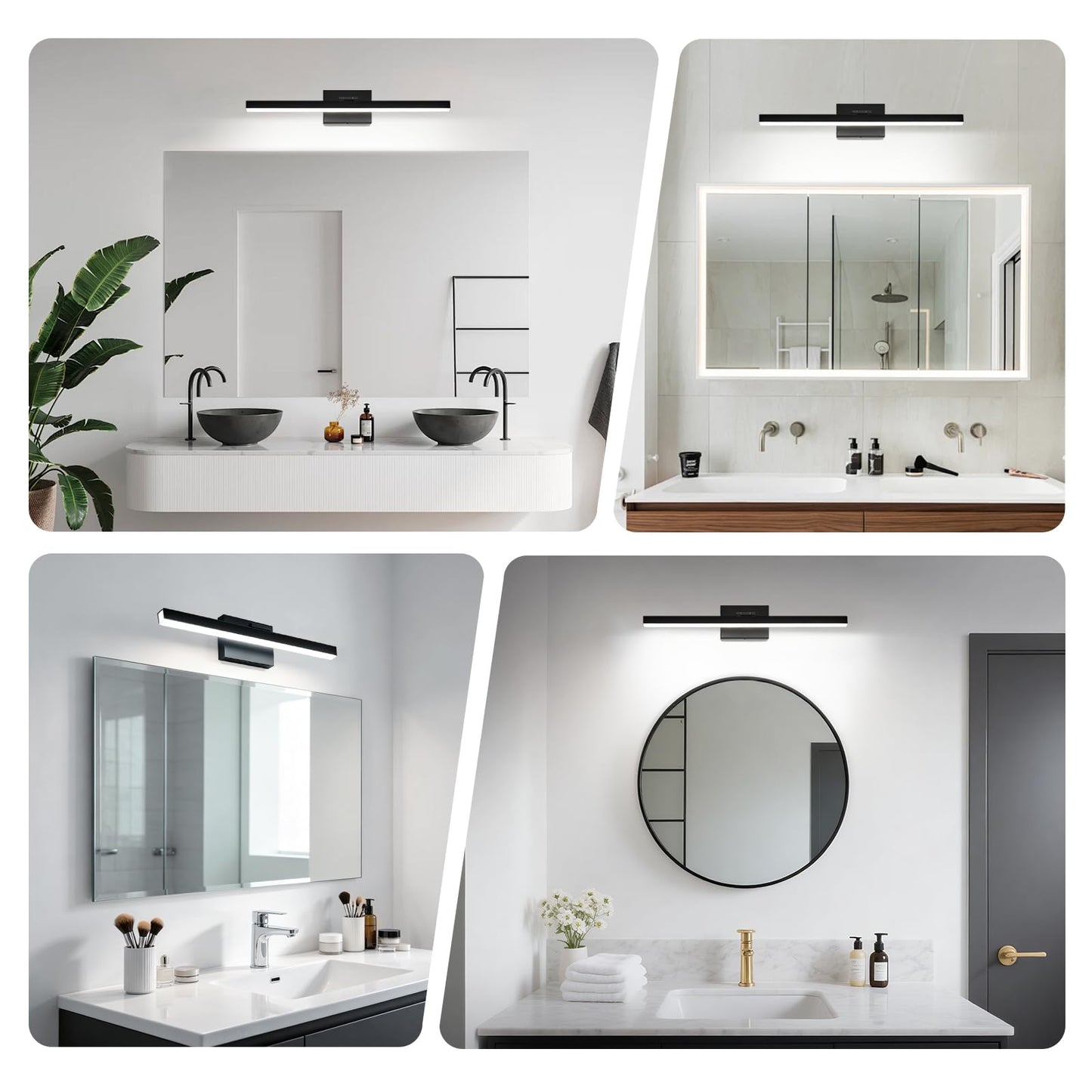 IZORRO Modern Bathroom Vanity Light 24 inch, Rotatable, 16W Dimmable Led Bathroom Light Fixture Over Mirror, Black Vanity Light Bar (Cool White 6000K)