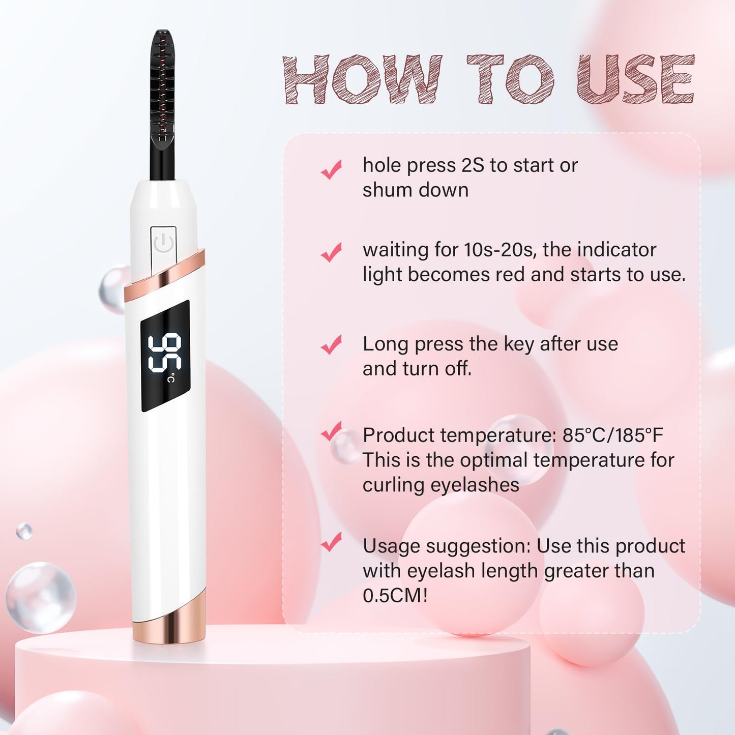 ShenlanBolt Heated Eyelash Curler for Women, Electric Lash Curler with 10s Fast Heating, 4 Adjustable Temp (65°C-95°C), 24H Curl, USB-C Rechargeable, Ergonomic Design, Travel-Friendly Makeup Tool Gift