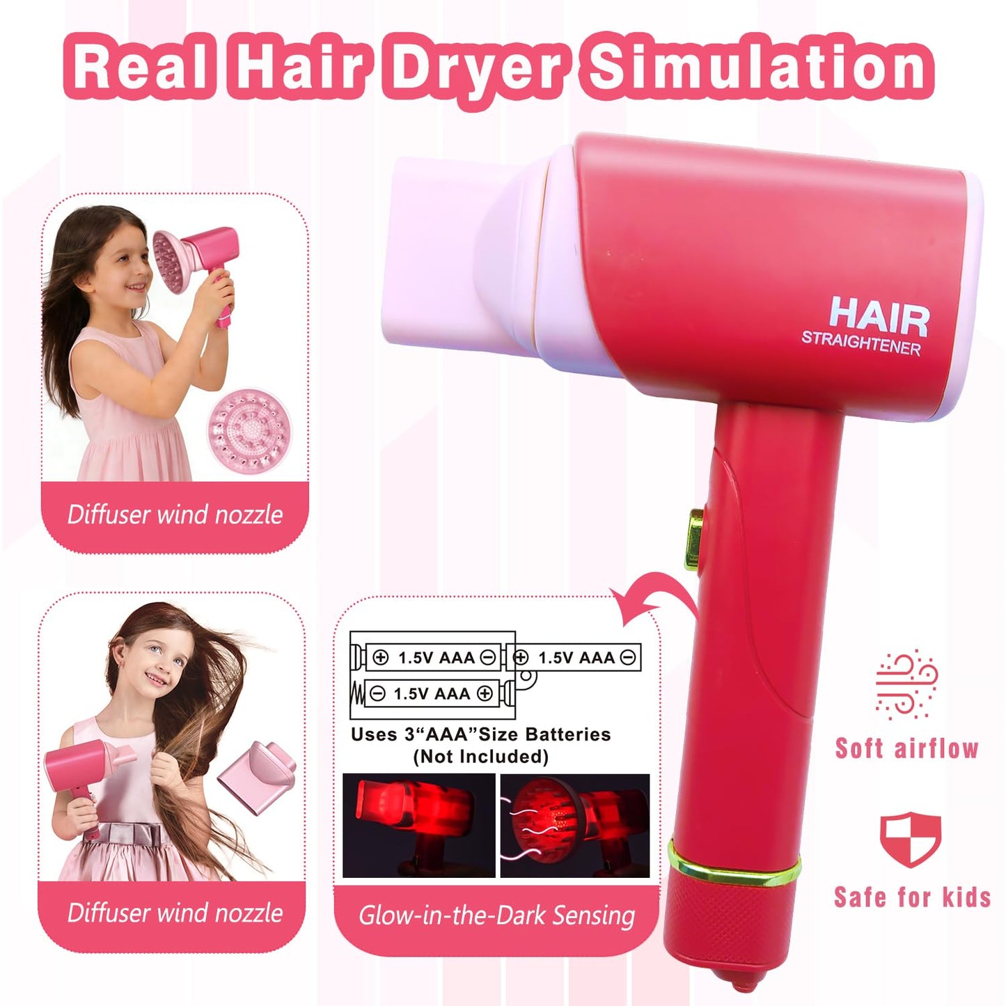 Hair Salon Toys for Girls 3-8,Pretend Hair Styling Set Barber Accessories Makeup Kit with Interactive Lights & Sounds,Educational Dress-Up Toy Vanities Birthday Gifts for Kids Ages 3,4,5,6,7,8