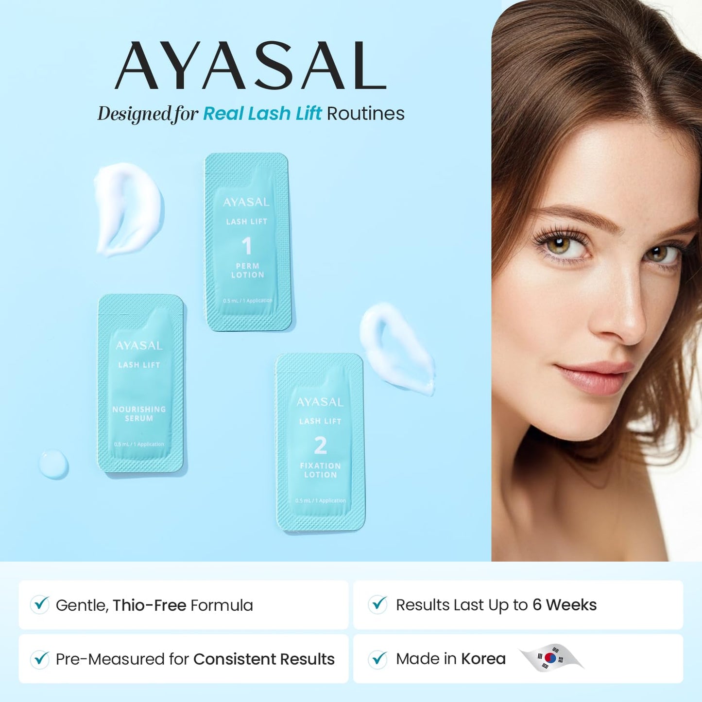 AYASAL Lash Lift Kit Refills: Step 1+2 Refill Set, Korean Thio-Free Lash Perm - Professional Long Lasting Results up to 6-8 Weeks - Eyelash Curling Set at Home - Set for 5 Applications