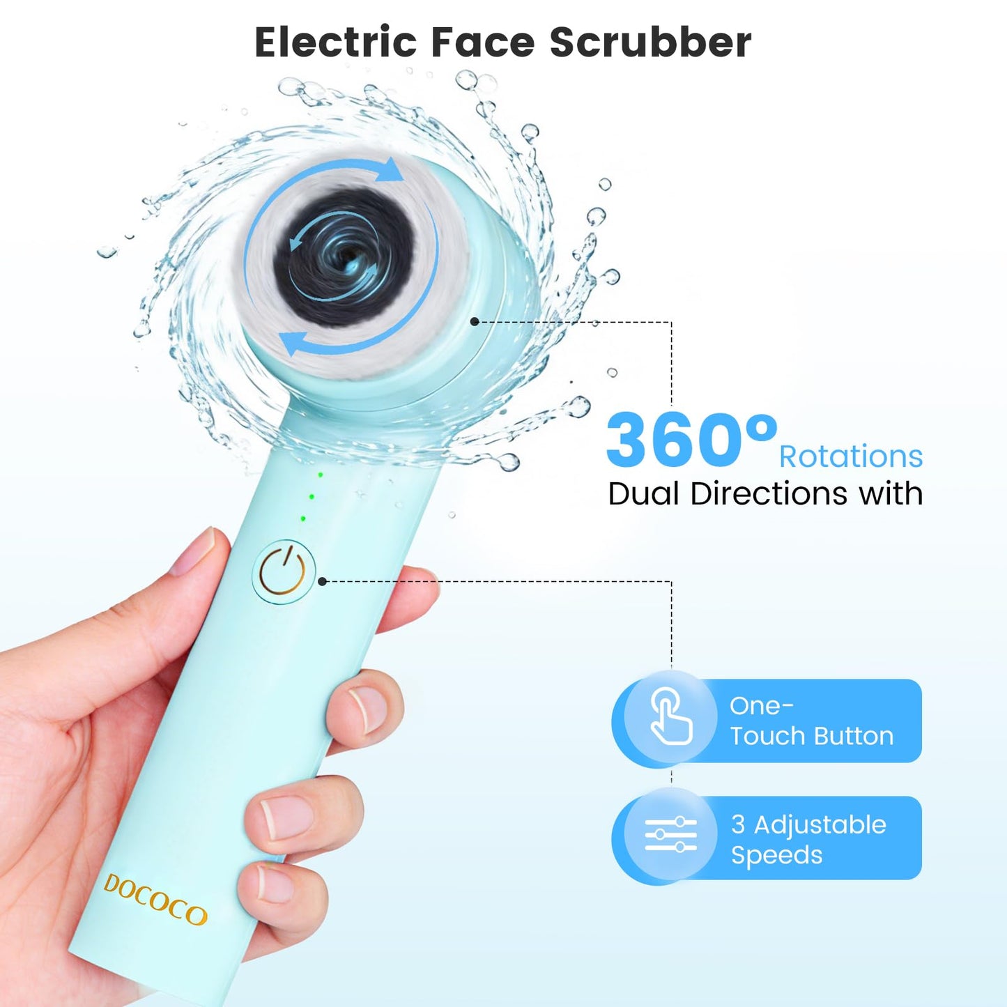 Electric Facial Cleansing Brush, 2-Way Rotating Rechargeable Face Scrubber for Daily and Deep Cleaning, 3 Modes, 3 Brush Heads, Waterproof, Face Wash Brush for All Skin Types