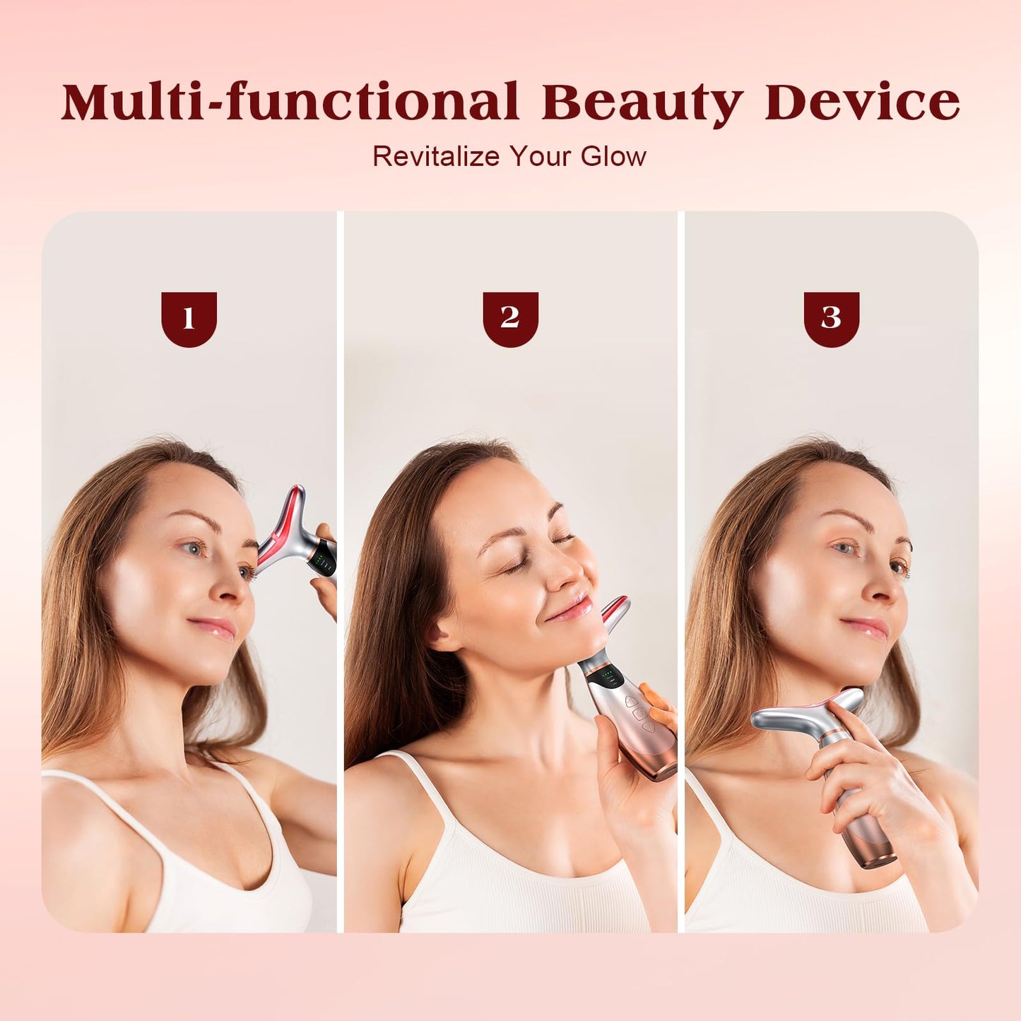Pedete Facial Massager, 7 Colors Red Light Therapy for Face and Neck, Face Lift Device with 113°F Heating Vibration for Multi Skin Care(Silver)