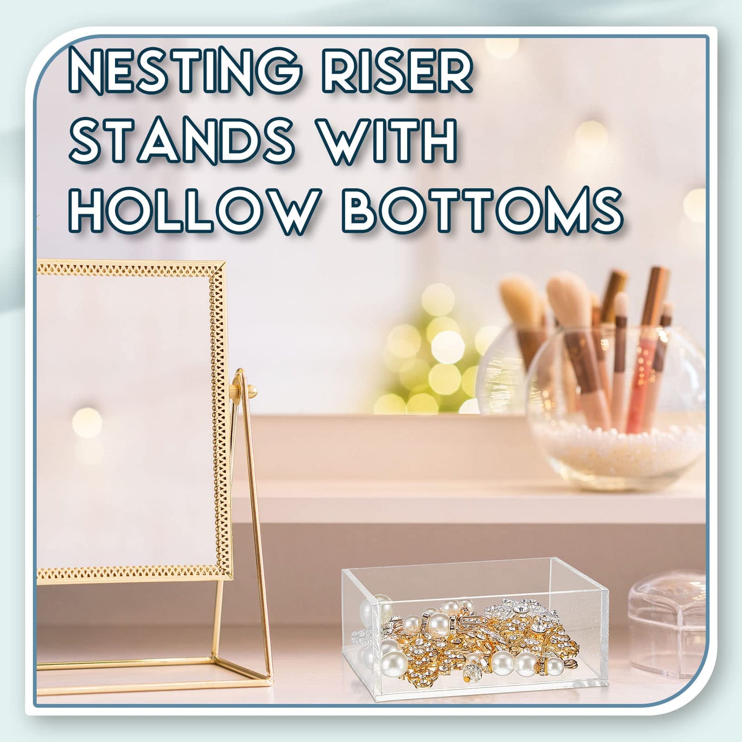 Jerify 6 Pcs Acrylic Risers Display Stands, 5.91'' 5.12'' 3.54'', Clear Square Nesting Pedestal Shelf with Hollow Bottom for Tabletop Jewelry Display, 3 Sized