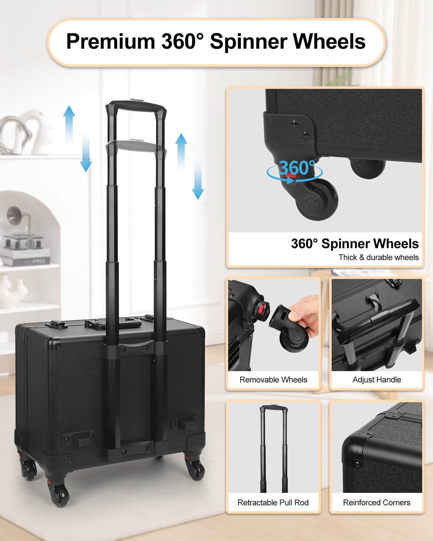 Relavel Rolling Makeup Case Cosmetology Case on Wheels Professional Extra Large Travel Train Case for Makeup Artists, Trolley Suitcase for Cosmetic Nair Art Salon Storage Organizer with 6 Clear Bags