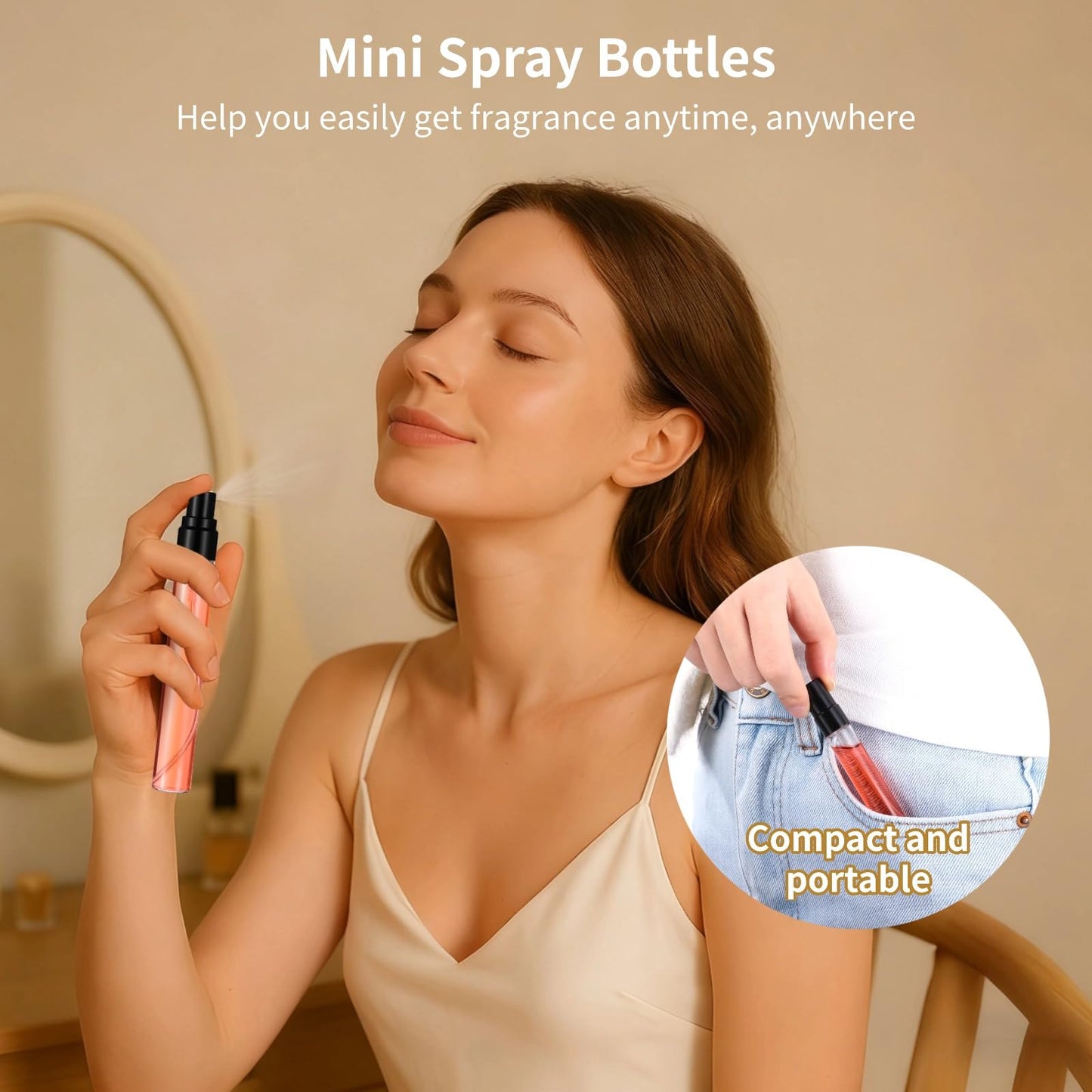 50 Pcs 10 ml Perfume Bottles - Refillable Glass Mini Spray Bottles, Portable Travel Sample Containers, Fine Mist Atomizers with Caps, Includes 2 Funnels and 2 Dispensers, Ideal for Liquids, Black