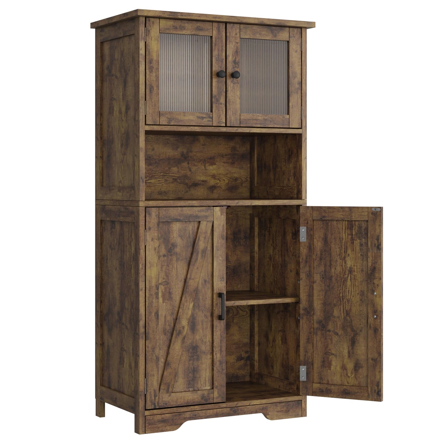 IDEALHOUSE 50" Tall Bathroom Cabinet, Freestanding Bathroom Storage Cabinet with 4 Doors and Adjustable Shelves, Cupboard Modern Storage Cabinet for Kitchen, Pantry, Living Room, Rustic Brown