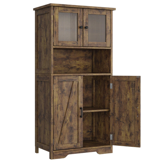 IDEALHOUSE 50" Tall Bathroom Cabinet, Freestanding Bathroom Storage Cabinet with 4 Doors and Adjustable Shelves, Cupboard Modern Storage Cabinet for Kitchen, Pantry, Living Room, Rustic Brown