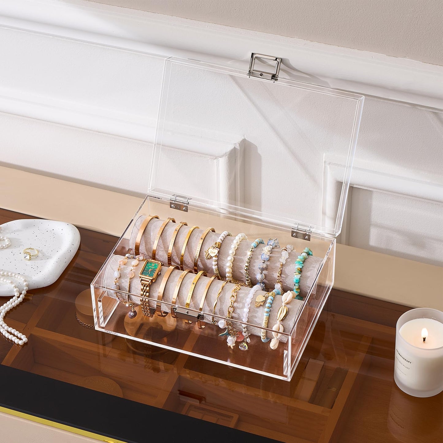 Lolalet Acrylic Bracelet Organizer Box, Clear Jewelry Display Holder for Bangles Watches, Jewellery Accessories Storage Case for Women -No Drawer