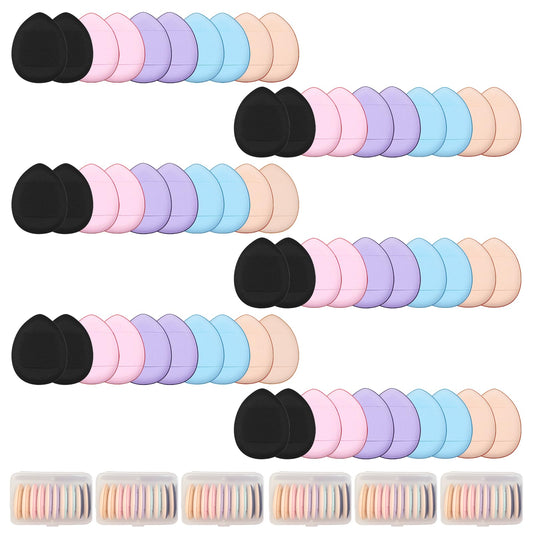 60 Pcs Mini Powder Puff Set with Storage Box, Latex-Free Thickened Makeup Puff for Dry & Wet Use, Ideal for Foundation, Powder & Concealer Application