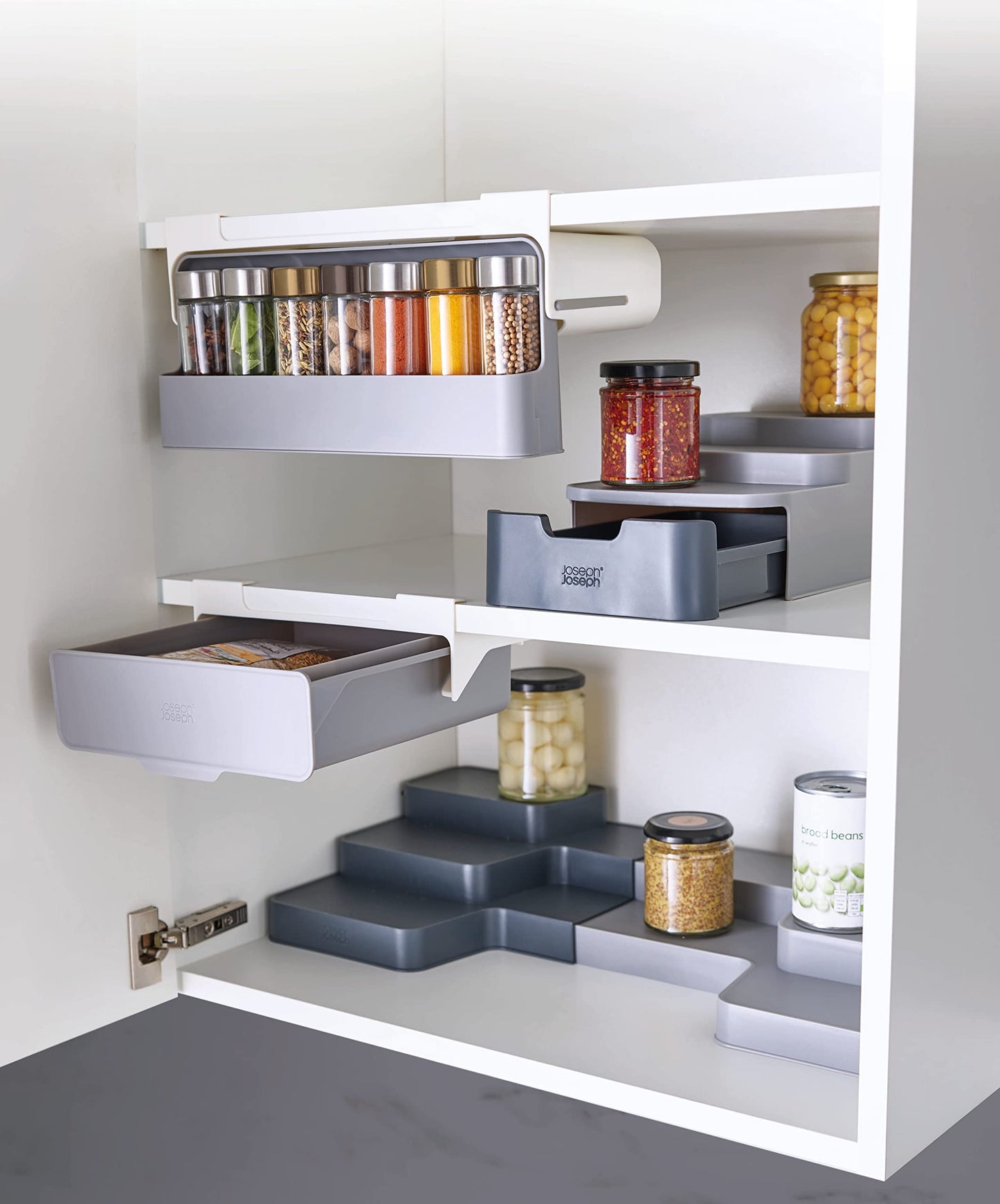 Joseph Joseph CupboardStore Under Shelf Drawer Kitchen Cabinet Storage Organizer, Space Saving, Gray/White