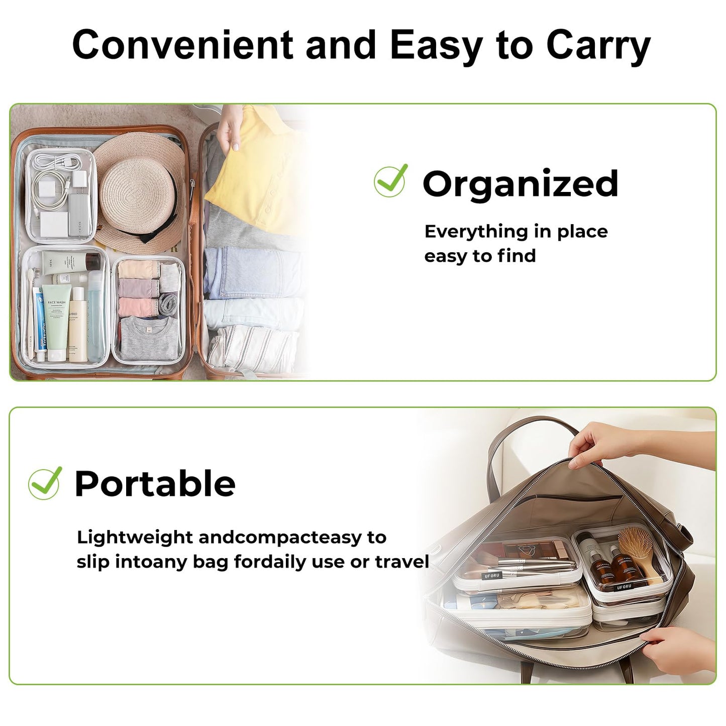 UFORU 3 Pack Clear Hard Shell Zipper Case, Heavy Duty Portable Clear Zipper Pouches, Travel Makeup Organizer & Toiletry Bag, Diaper Bag Organizer Pouches for Toys, Tech & Art Supplies, Large