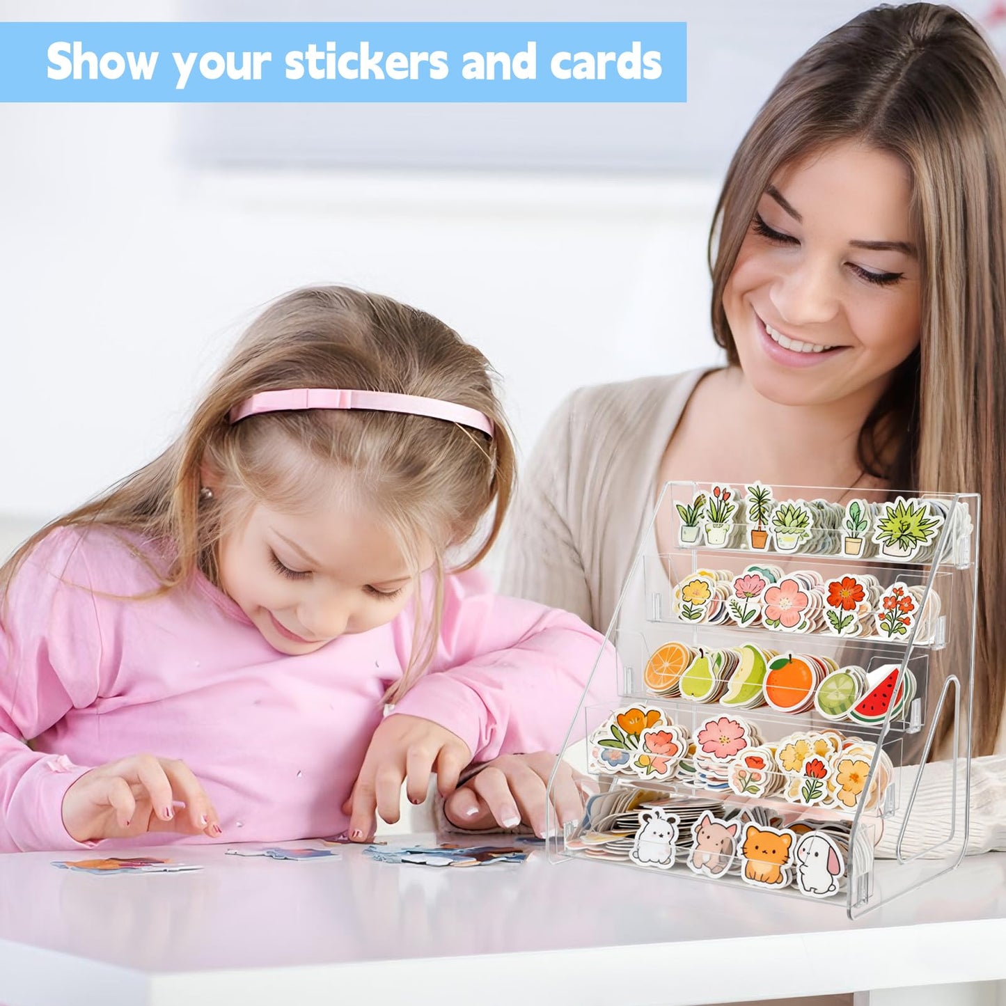 Hlimior 2 Pack 5-Tier Sticker Display Stand for Vendors, Pocket Acrylic Display Stands & Card Stand, Portable Organizer for Trade Shows, Retail Stores, Small Business Supplier Events