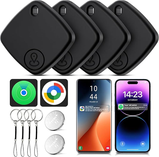 Air Tracker Tags for Android or iOS, 4 Pack Dual System Android Smart Tracker Tags Compatible with iOS Find My or Google Find Hub App, Bluetooth Tracker Key Locator with Sound for Luggage, Bags,Wallet