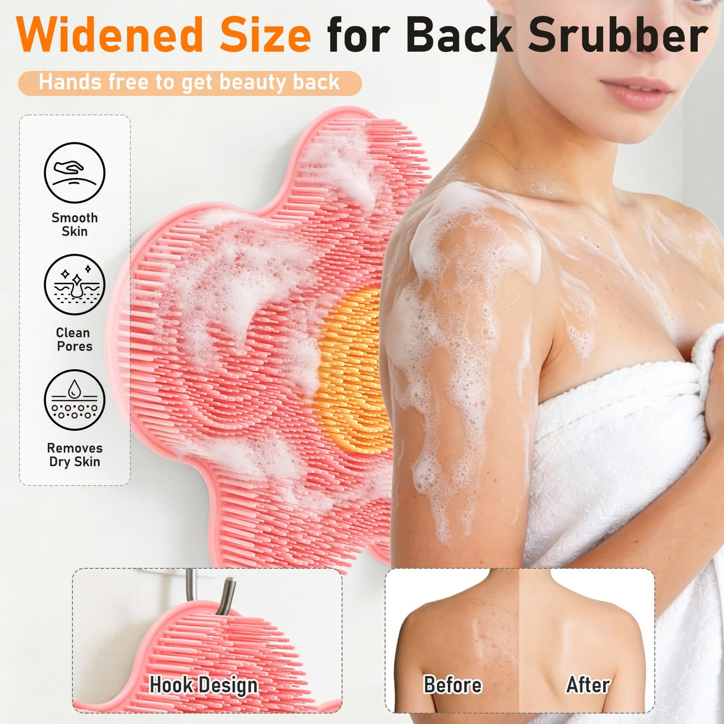 Mabnuby Shower Foot Scrubber in Shower, Silicone Back Exfoliating Cleaning Mat with Non-Slip Suction Cups Feet Cleaner Massaging Pad Without Bending Over Lather Well for Bath Wall Floor, Pink Flower