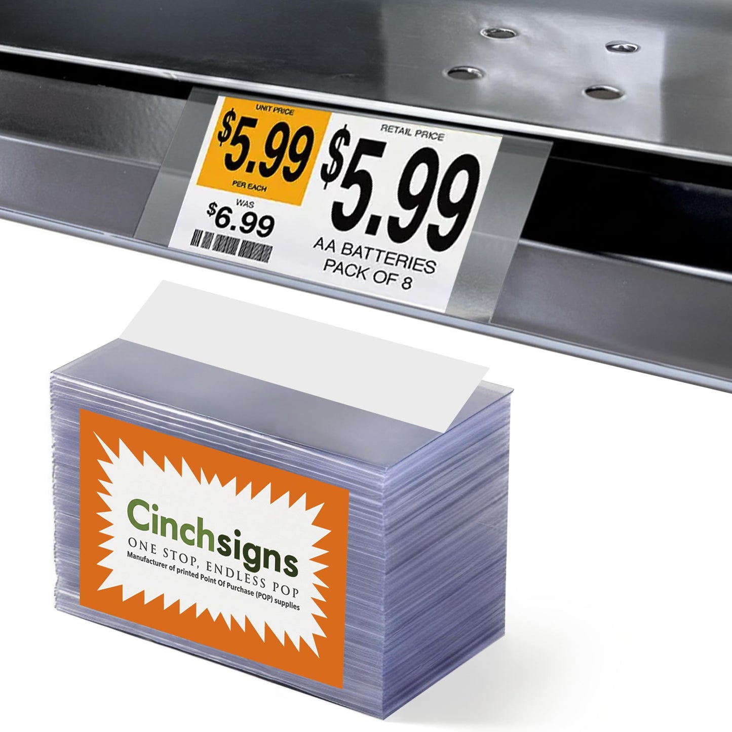 CinchSigns Clear Plastic Label Holder - Shelf Price Tag Holder, 1000 Count Bulk Bundle - 7.5mm Thick Glossy Chips for Retail Merchandising, Warehouses and Professional Store Display - 3.25"L × 1.25"H