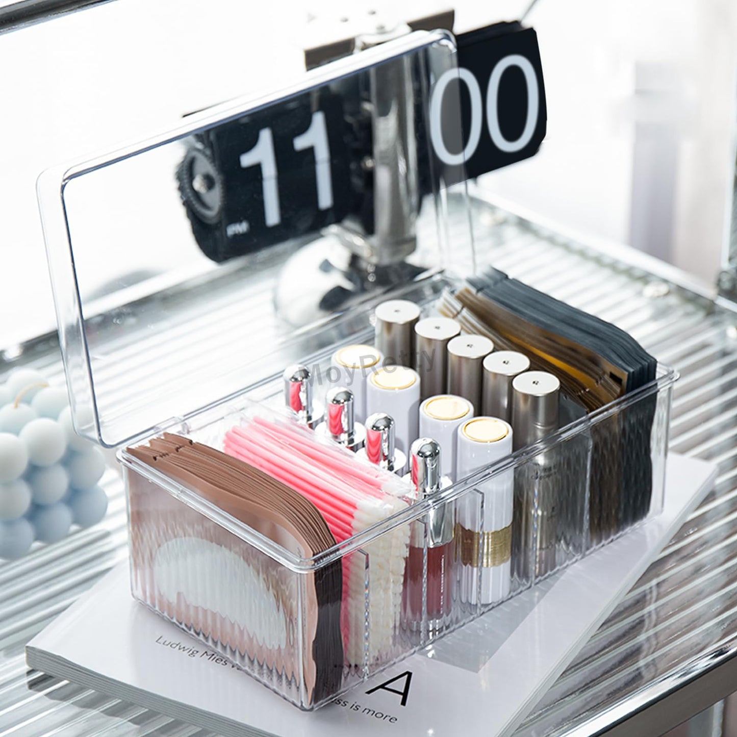 MoyRetty 1PC Acrylic Lash Extension Organizer, Large Capacity Eyelash Extension Supplies Storage Container Box, Neatly Store and Organize Your Lash Supplies