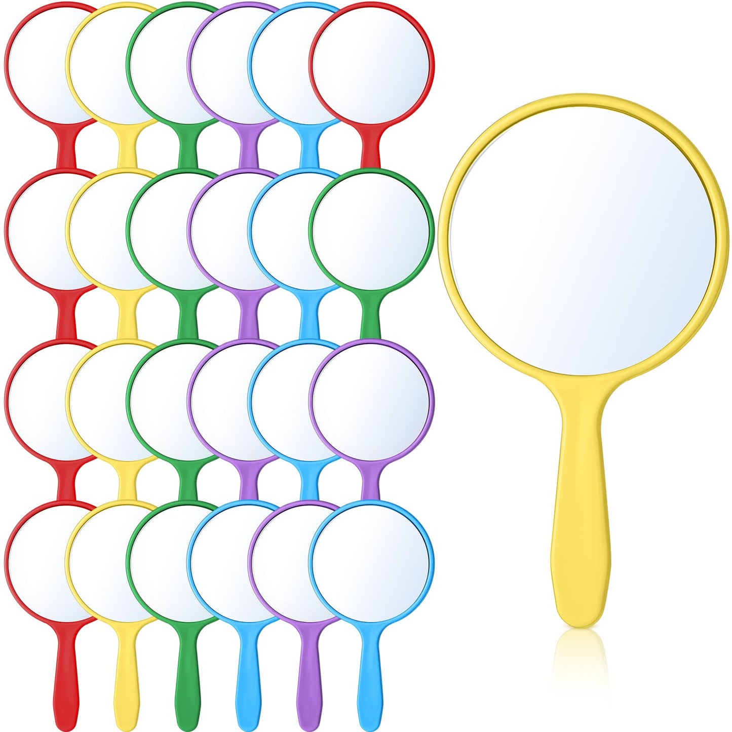 Jetec 25 Pcs Handheld Mirror with Handle, 3.94" L x 2.17" W, Small Portable Round Mirror Bulk for Kid Classroom Travel Makeup Camping Daily Gifts DIY Festival Crafts (Red, Yellow, Blue, Green, Purple)