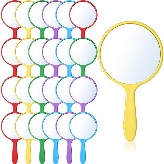 Jetec 25 Pcs Handheld Mirror with Handle, 3.94" L x 2.17" W, Small Portable Round Mirror Bulk for Kid Classroom Travel Makeup Camping Daily Gifts DIY Festival Crafts (Red, Yellow, Blue, Green, Purple)