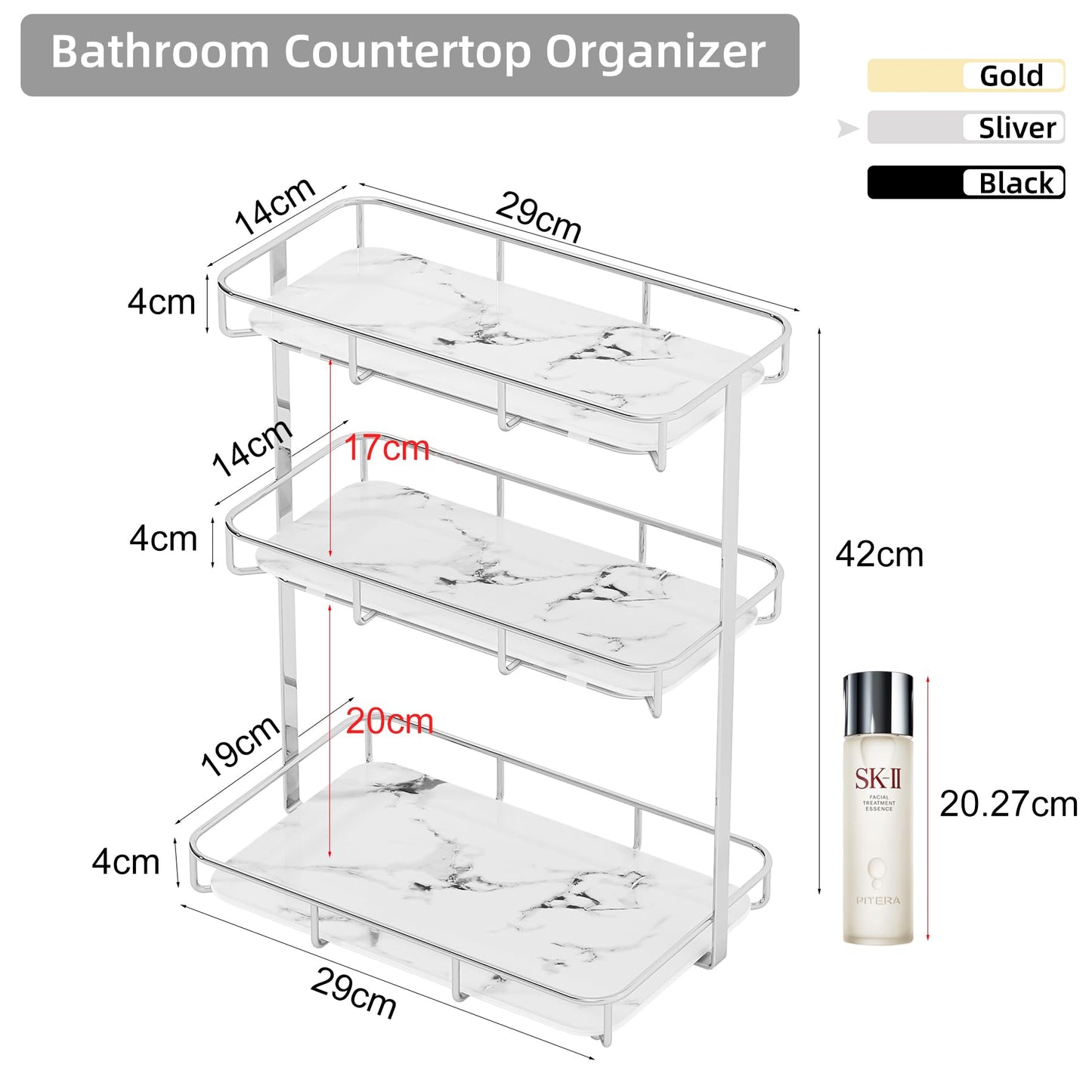 Bathroom Organizer Countertop Perfume Organizer Makeup Organizer Cosmetics Storage Display Rack Vanity Tray Dresser Stainless Steel Gold Shelf White Marble Ceramic Tray