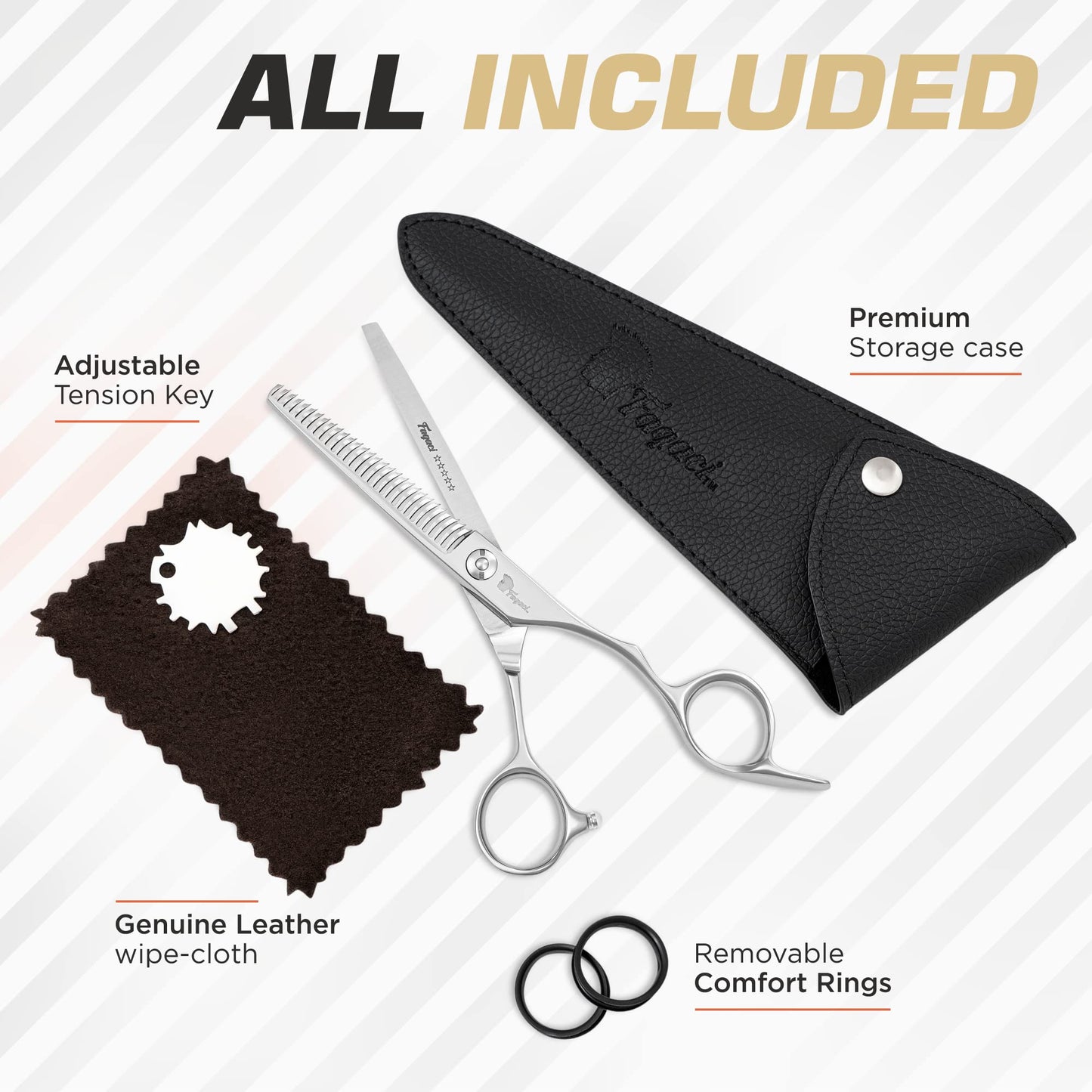 Fagaci Left Handed Professional Thinning Shears 6 Inch with Extremely Sharp Blades, 440C Steel Thinning Scissors, Durable, Smooth Motion & Fine Cut, Hair Scissors with Elegant Sheath