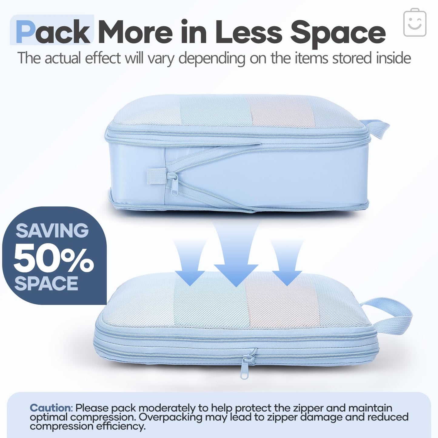 Veken 9/11 Set Compression Packing Cubes for Travel Essentials,Compressible Expandable Large Luggage Suitcase Organizer Bags for Clothing,Space Saver Bags with Over 1000 pcs of Mesh Holes(Light Blue)