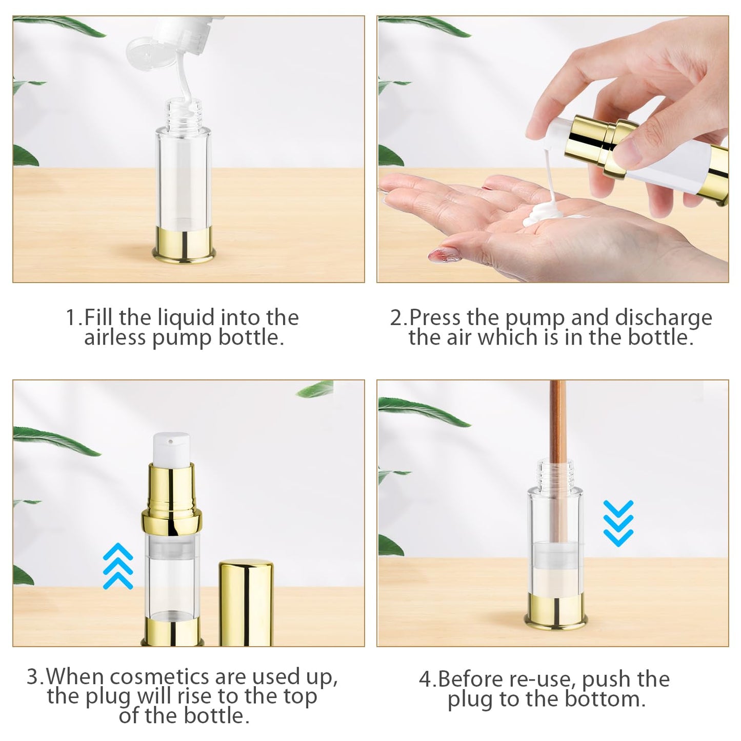 15 Pcs 0.17oz/5ml Airless Pump Bottle Refillable Vacuum Pump Bottles Travel Size Cosmetic Container for Lotion Cream Moisturizer Facial Serum