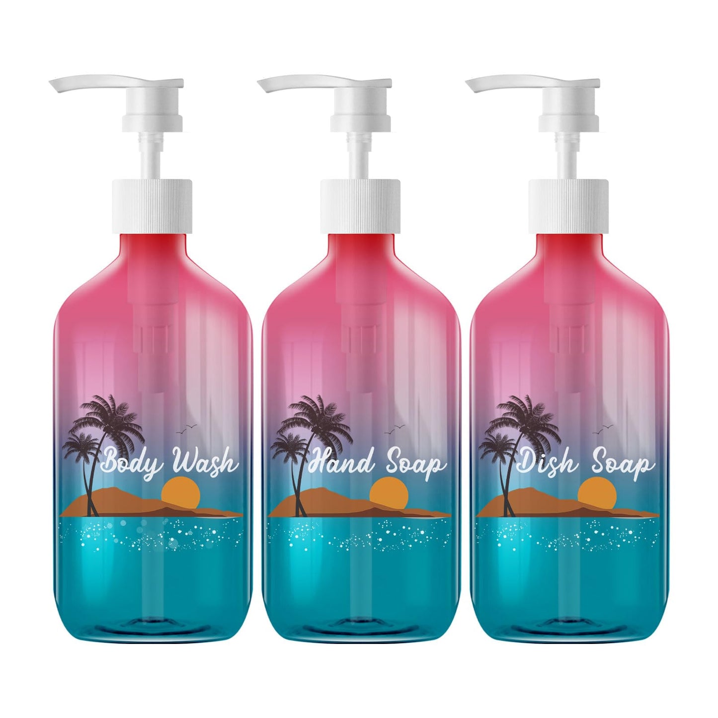 500ml Refillable Plastic Bottles with Pump Dispenser – 3 Pack Gradient Containers, BPA/Paraben-Free, Ideal for Travel Toiletries, Includes Labels