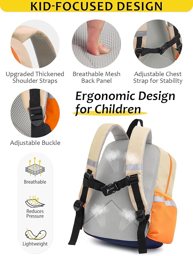 Kids Backpack for Boys Girls, Toddler Backpack for Preschool Kindergarten, 15inch Elementary School Bookbag with Reflective for Ages 6-8, Yellow