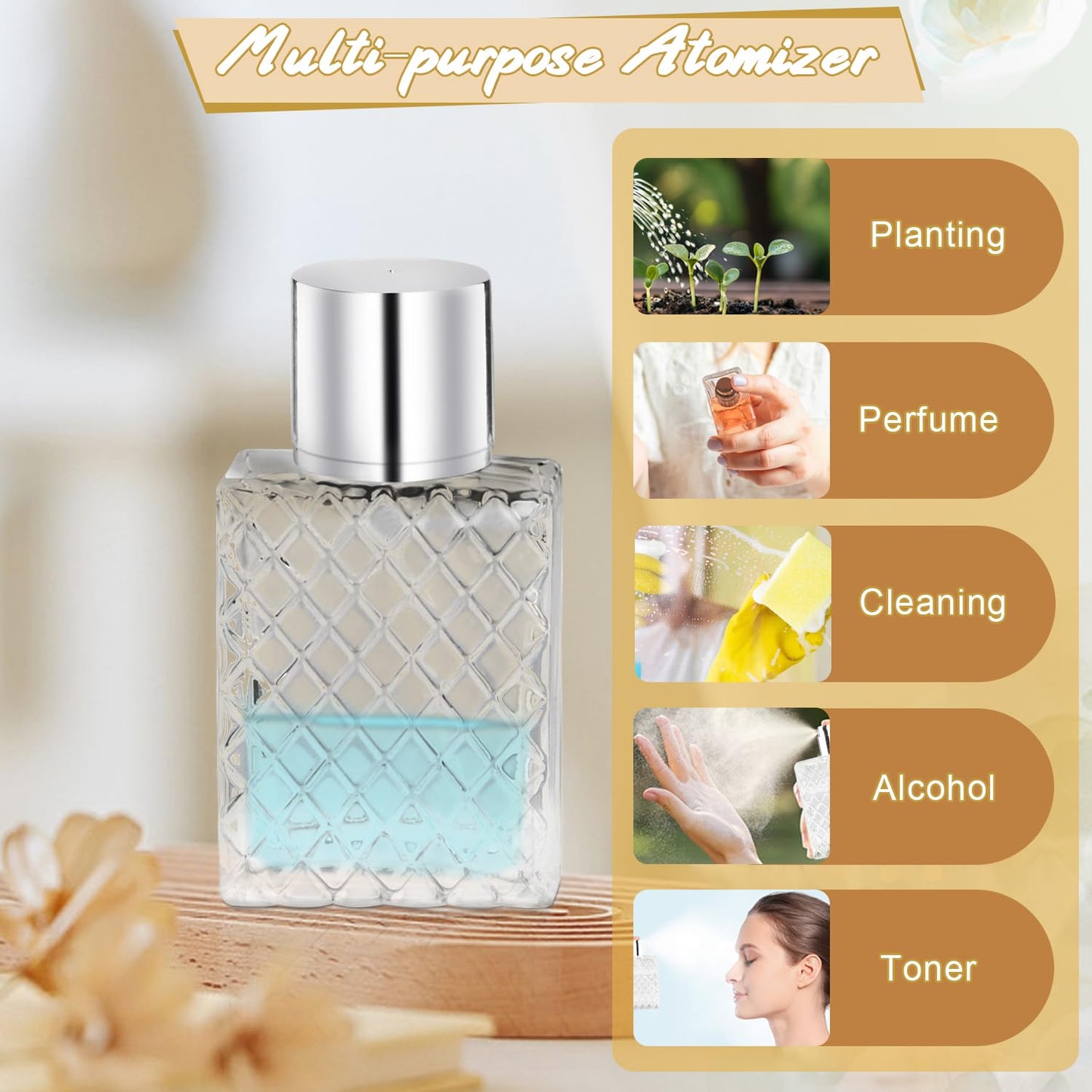 BOSMIOW 4 Pieces 50ml/1.7oz Clear Glass Perfume Bottles,Refillable Fine Mist Atomizer Spray Bottle,Cosmetic Sprayer for Perfume Essential Oils Cologne Liquids,Silver Lid