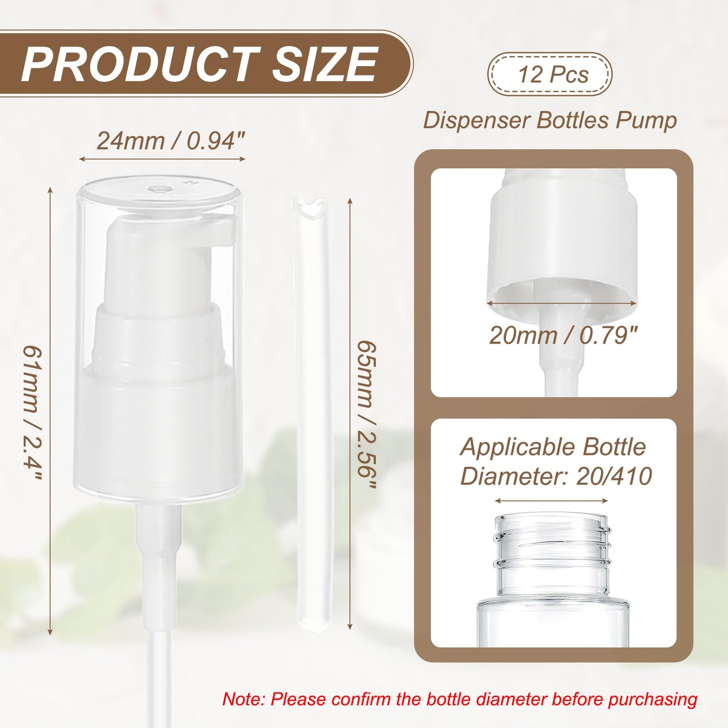 uxcell 12Pcs Dispenser Bottles Pump, Plastic Foundation Pumps Dispensers Top Replacement with Cover for 20/410 Thread Neck Size Essential Oil Lotion Cosmetic Liquid Dispensing, White