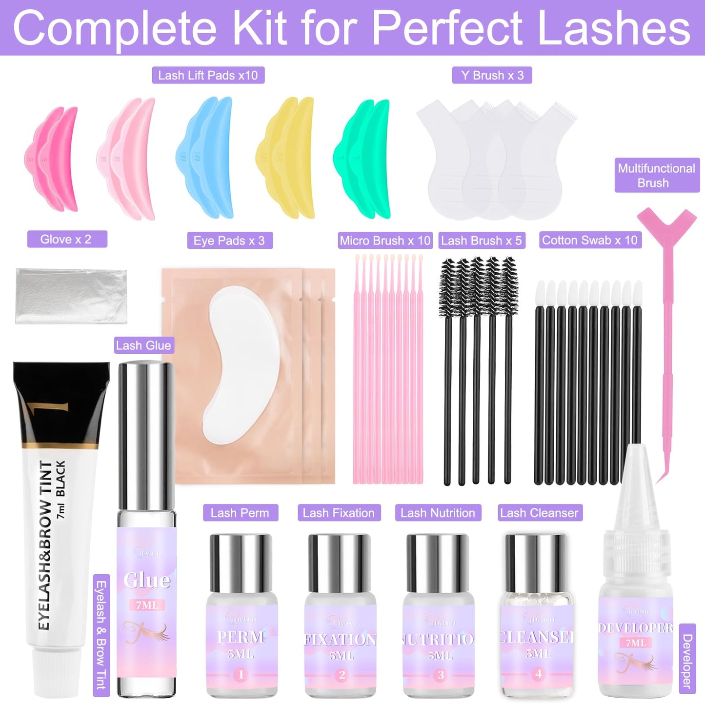 Tovokit Lash Lift Kit, Eyelash Perm Kit, Professional Eyelash Lift Kit and Black Eyebrows & Eyelashes Color Kit, Easy Lash Lift for Beginner at Home