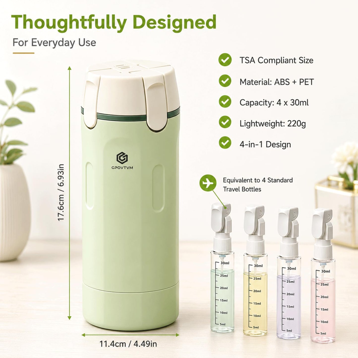 2 Pack 4 in 1 Travel Dispenser Bottle Four One Items Toiletry Containers Shampoo for Toiletries 4in -1 Soap 4-in-1 Leak Proof Rotatable Setpump Creams Sized TSA Refillable Lotion Cosmetic to Fill