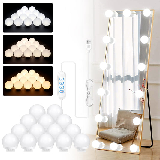 VEIOPGAB Vanity Lights for Mirror, Hollywood Style LED Vanity Bulbs 3 Color Dimmable Makeup Light, Vanity Lights 3000K Warm 4000K Nature 6500K Daylight White Portable Light for Bathroom Dressing Room