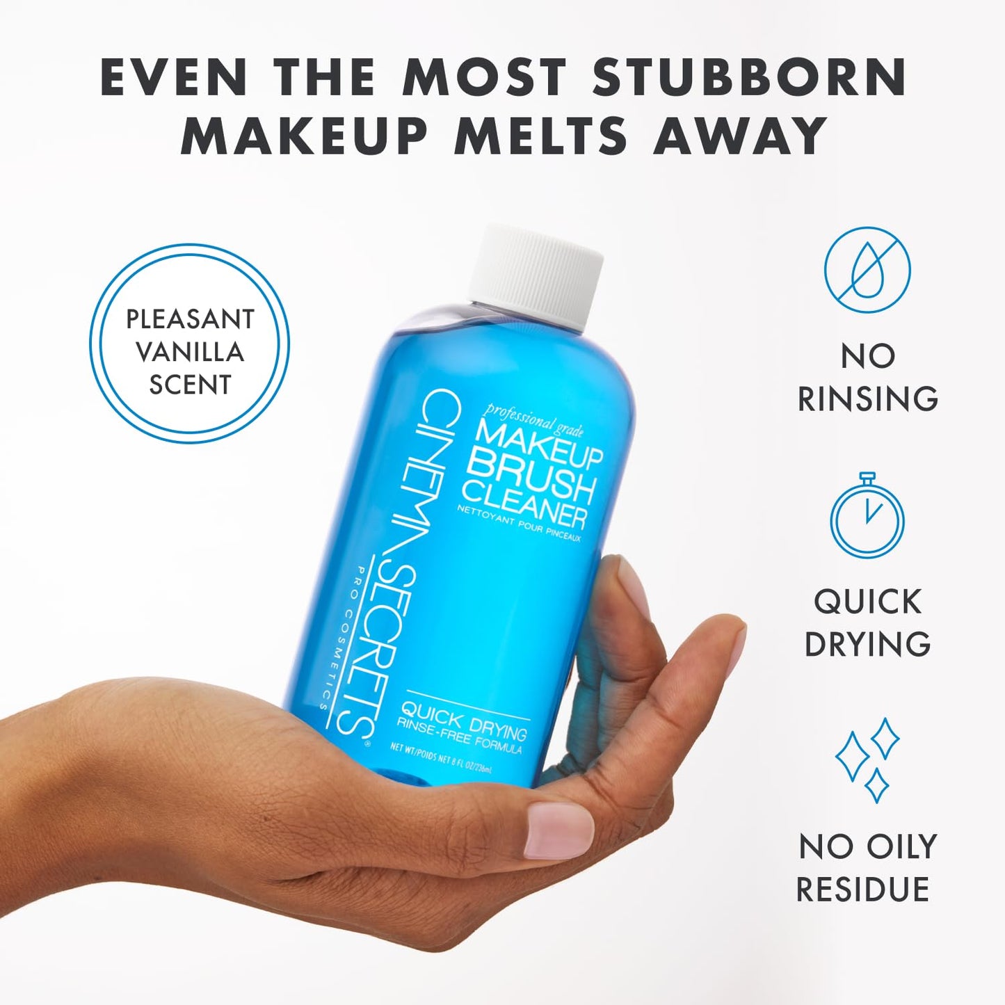 Cinema Secrets Original Blue Vanilla Makeup Brush Cleaner Solution - Professional Cleanser for Makeup Brushes - Quick-Drying, Rinse-Free Formula - Removes Stubborn Waterproof Make Up (2 fl oz)