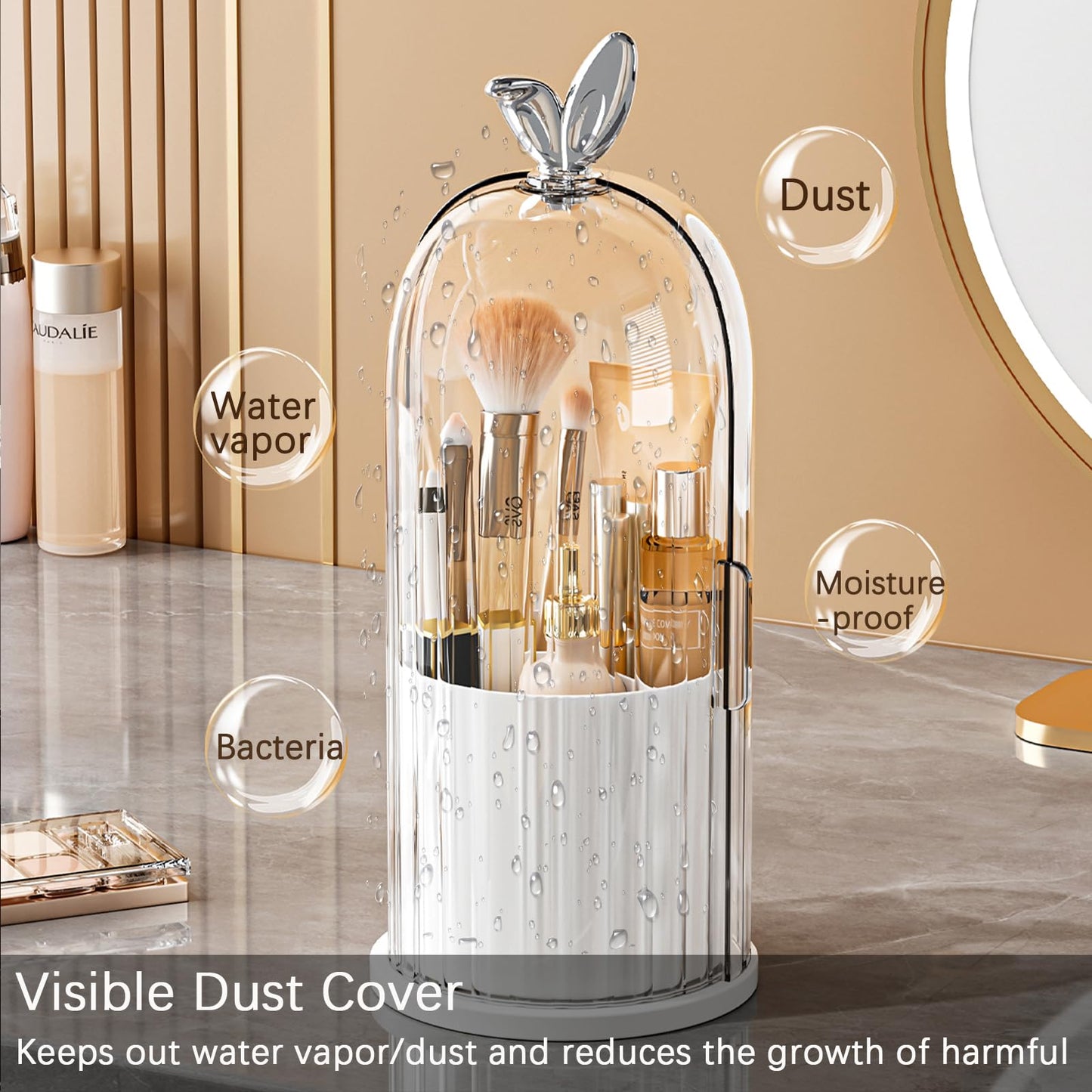 Wekity Toothbrush Holder with Sliding Lid, Toothbrush Holders for Bathrooms,360° Rotating Makeup Brush Storage Rack - Waterproof and Dustproof, Toothbrush Toothpaste Holder Beauty Brush (Pink)