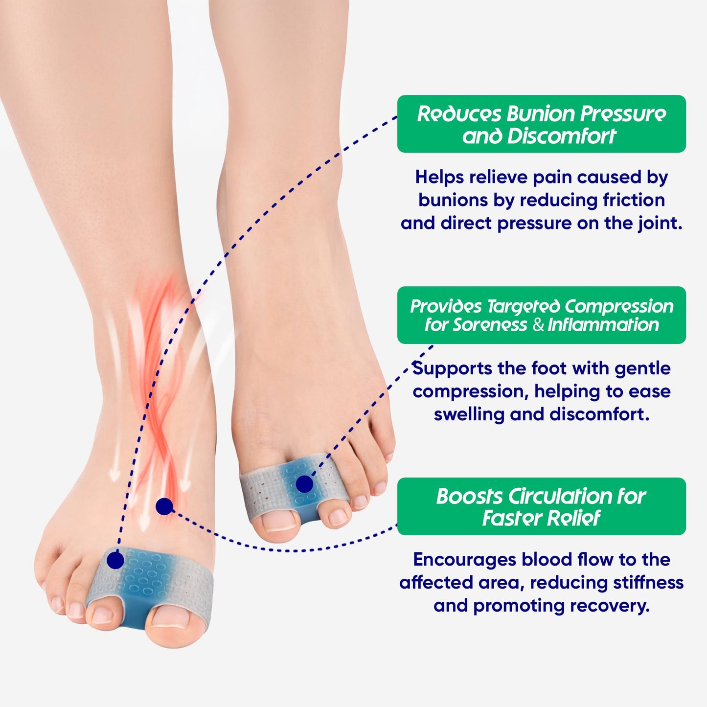 Hyggear Bunion Corrector for Women & Men - Big Toe Straightener with Silicone Pad, Adjustable Nylon Toe Separator for Hallux Valgus & Overlapping Toes, Washable Bunion Brace (1 pc, Blue)