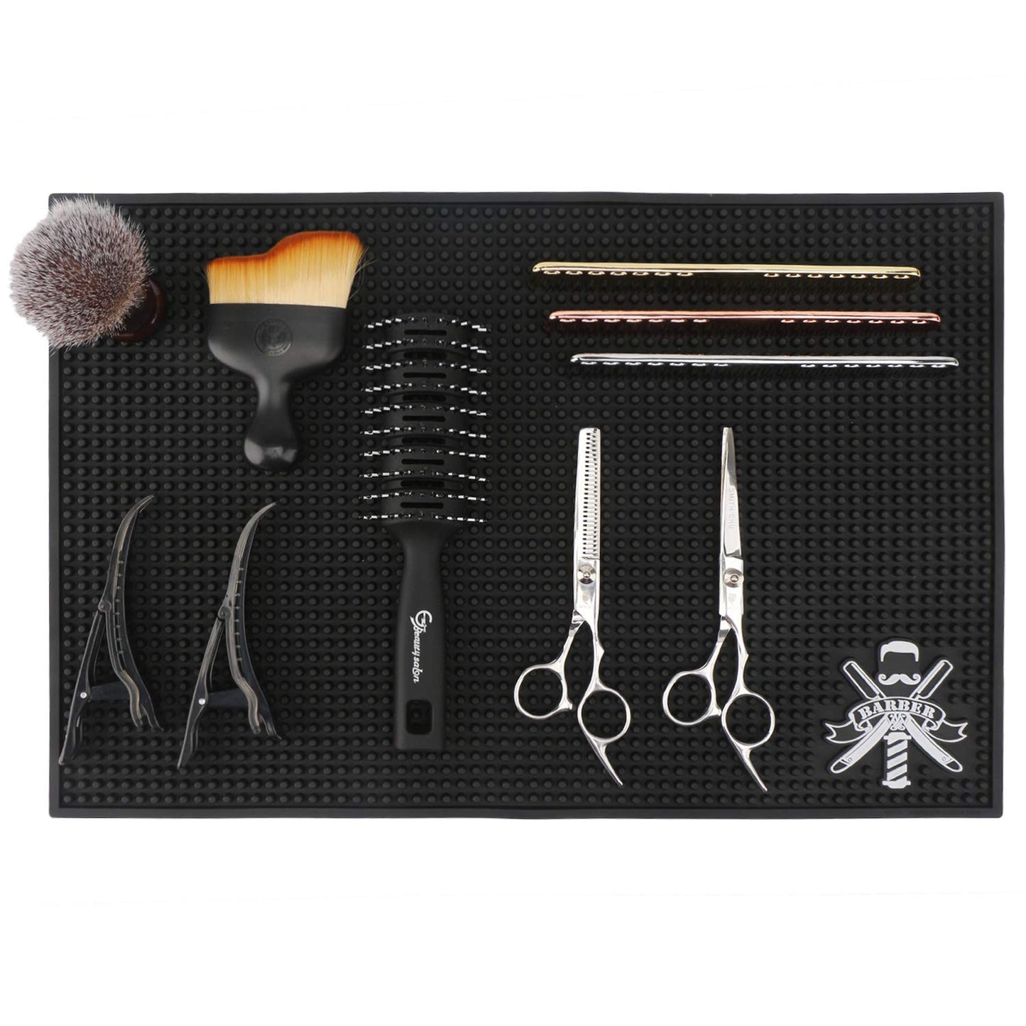 Barber Mat for Clippers, Segbeauty 11.8 x17.5 inches Anti-Slip Flexible Rubber Barber Mat for Stations Scissors Salon Tools Countertop Protection Mat for Bar Service Sink Mat Beauty Salon Station Pad