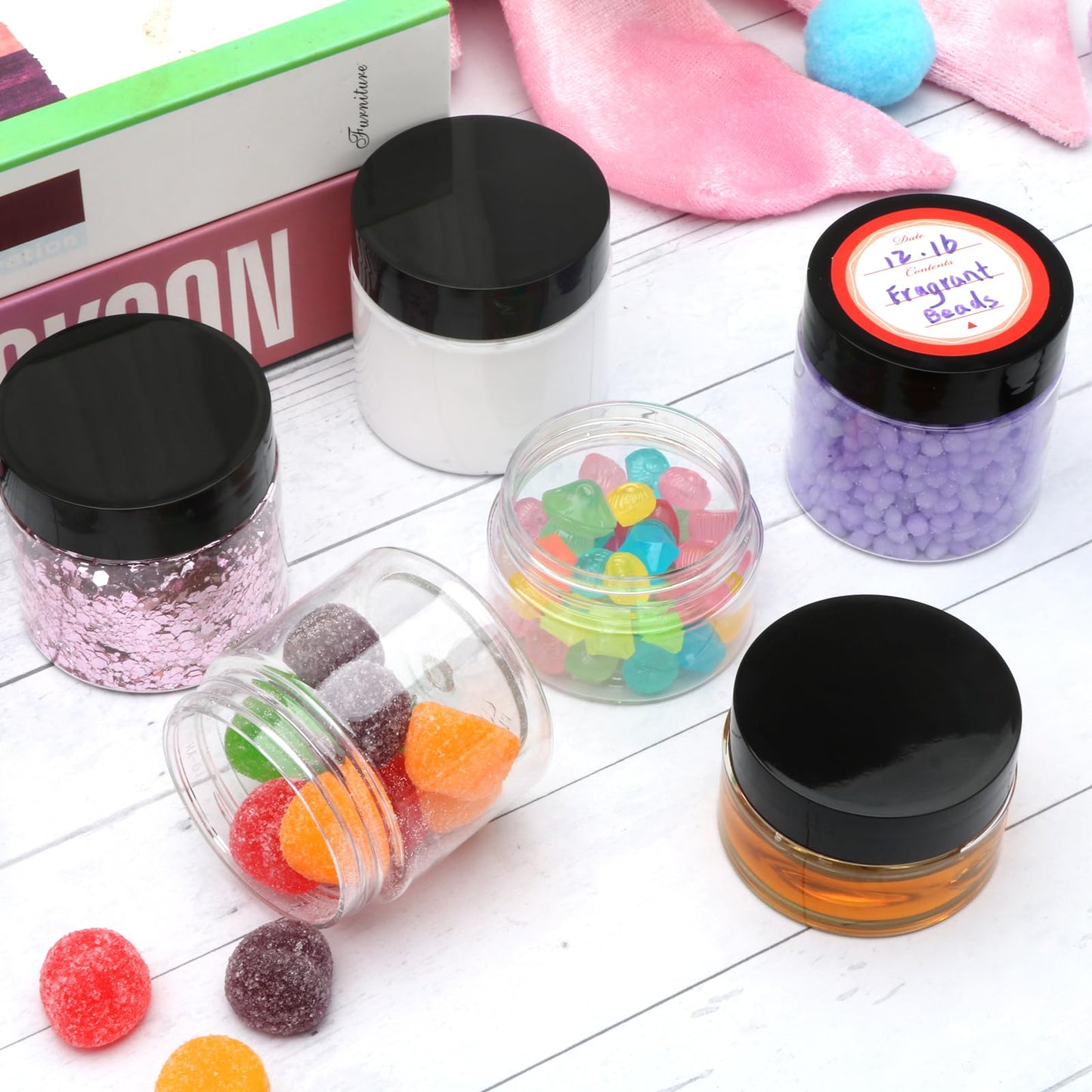 20 Pack 2oz Plastic Containers with Lids, Jars with Lids, Great for storing,lip balms, creams, ointments, cosmetics, samples