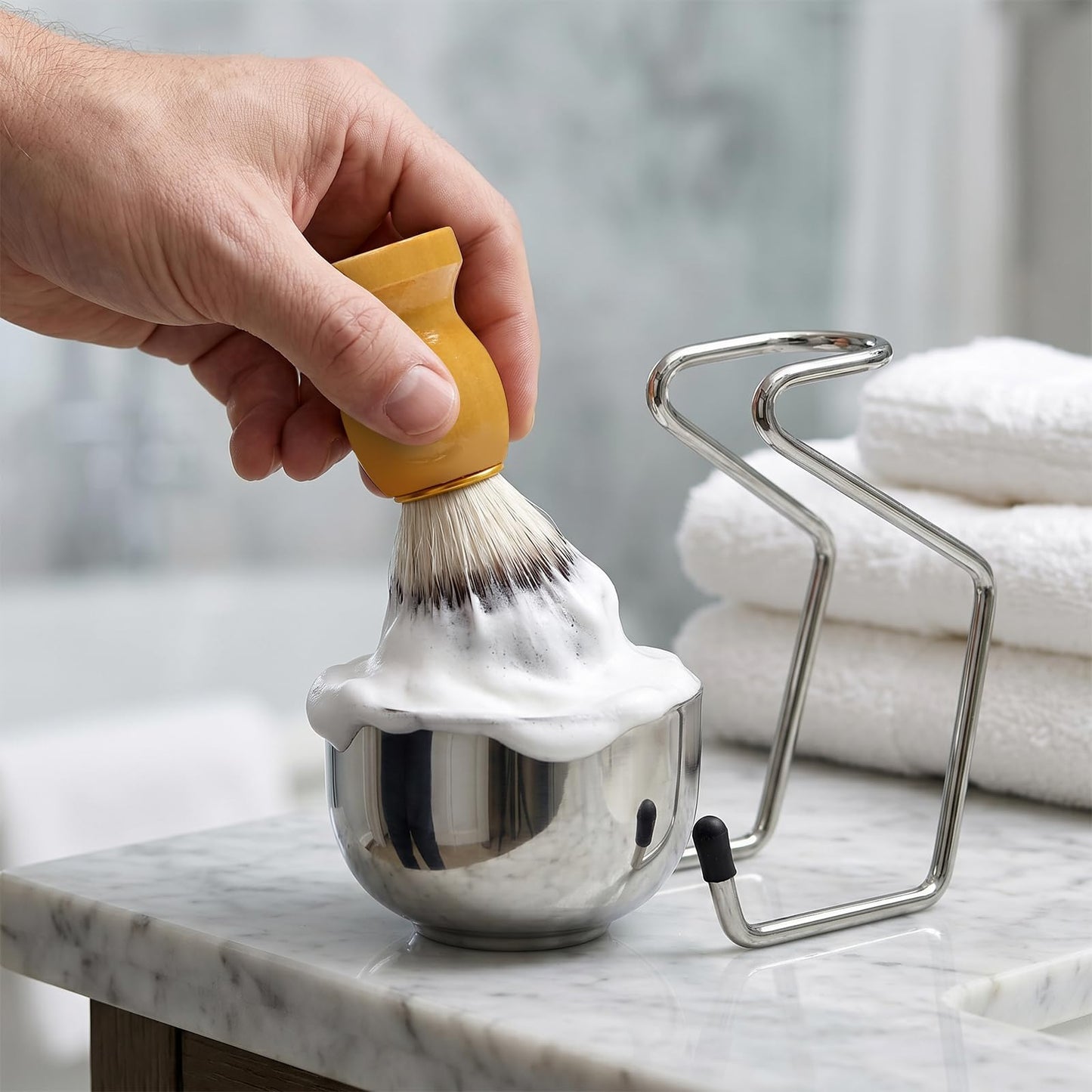 Shave Brush and Bowl, Premium Badger Hair Shaving Brush Set with Stainless Steel Shaving Bowl, Exfoliating Shaving Cream Brush for Men’s Wet Shave