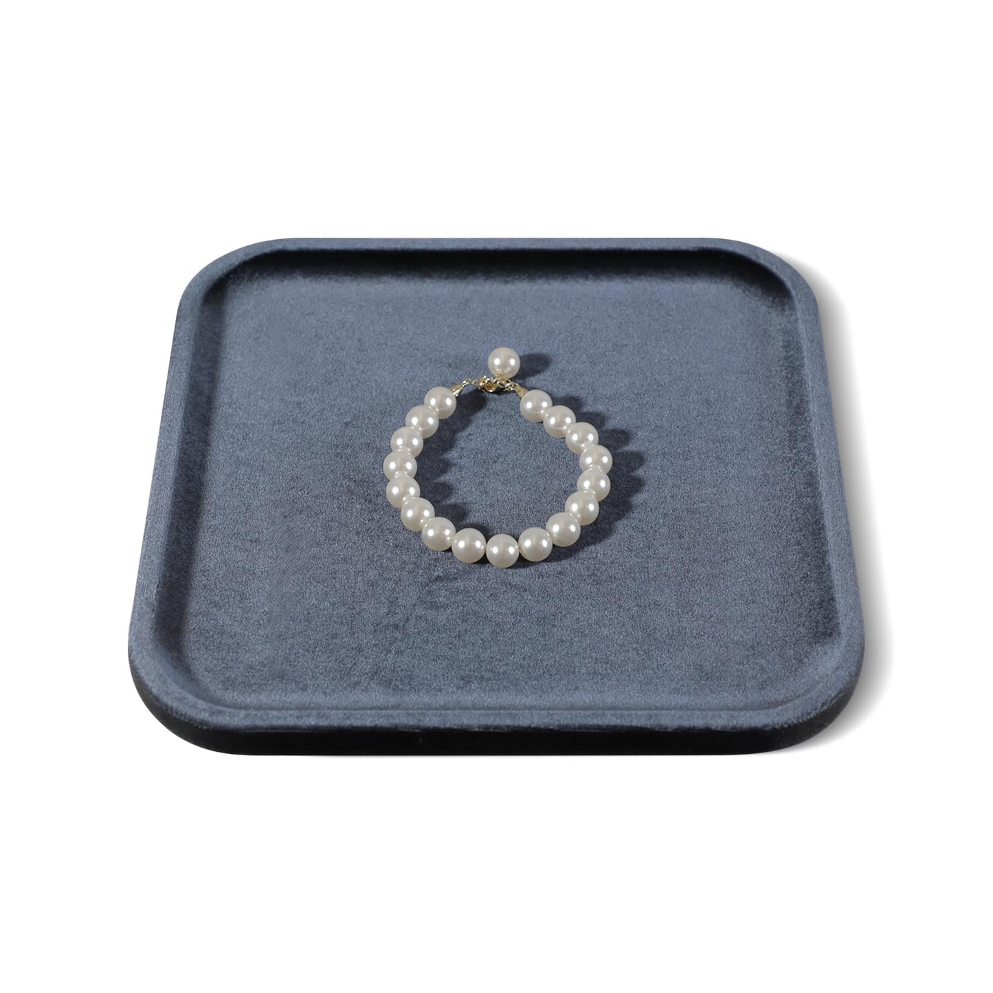 Dansmiy Resilient Velvet Jewelry Display Tray for Ring Earrings Bracelet Necklace, Flat Jewellery Dish for Showcase Store Retail Counter Exhibition Photography Livestream (Slate Gray, Large)