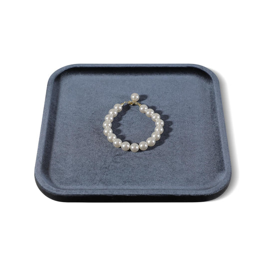 Dansmiy Resilient Velvet Jewelry Display Tray for Ring Earrings Bracelet Necklace, Flat Jewellery Dish for Showcase Store Retail Counter Exhibition Photography Livestream (Slate Gray, Large)