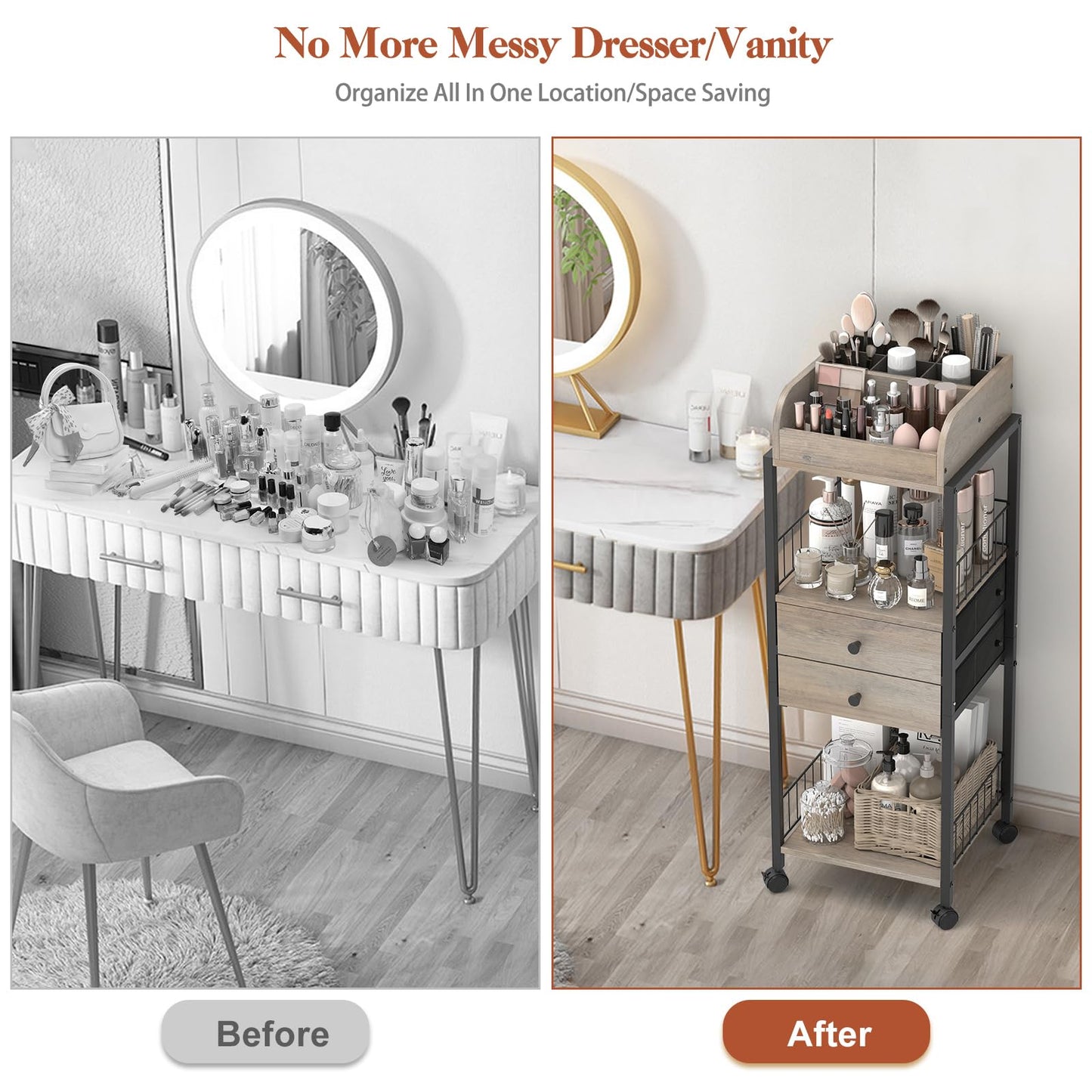 Makeup Organizer, Floor Skincare Organizers Make Up Organizers and Storage with Drawers, Vanity Organizer Cosmetics Display Cases Holder for Skin Care Nail Polish Perfume Black
