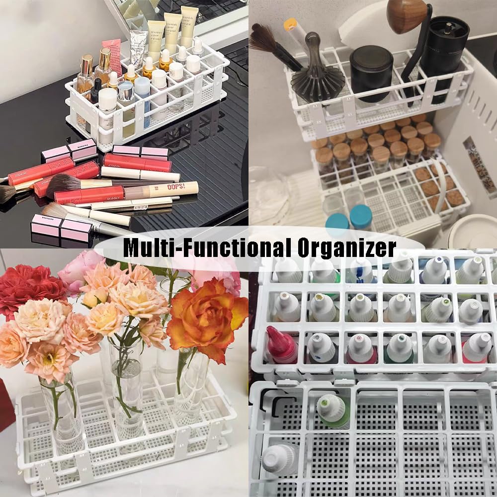 OULIGET Makeup Storage Organizer Rack,Lipstick Lipgloss Display Organizer,Detachable Makeup Brush Air Drying Rack,Perfect Storage Solution for Drawer and Vanity,0.9"+0.66" (24-hole + 60-hole)
