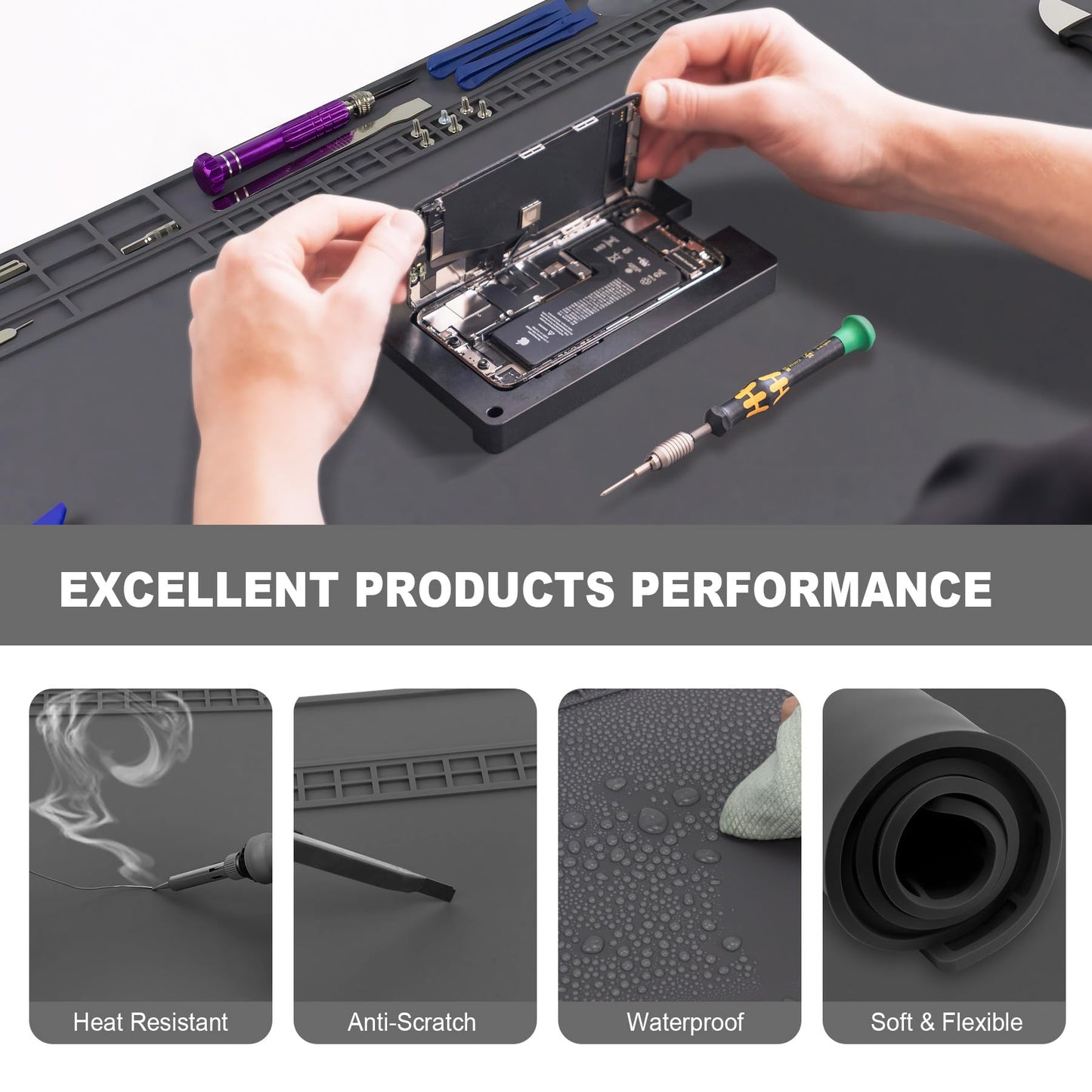 Extra Large Soldering Mat, 32.3’’x16.6’’ Large Silicone Solder Mat, 932℉ Heat Resistant Mat, Large Repair Workbench Pad for Board Circuit, Phone Watch Laptop Repair, Engineering Projects (Dark Grey)