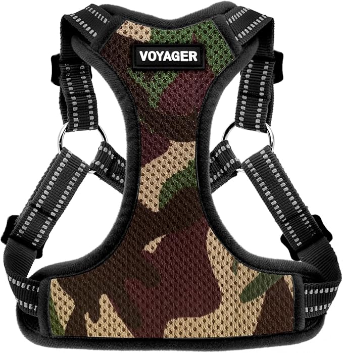 Best Pet Supplies Voyager Mesh Dog Breathable Harness Reflective Stitching, All Weather Adjustable for Walking Training, or Running - Heavy Duty & Durable, Harness (Army/Black Trim), XL